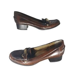 Anne Klein iFlex AKDAGNEY Brown Loafer Pumps Gold Bit Block Heel Womens 10.5M‎
